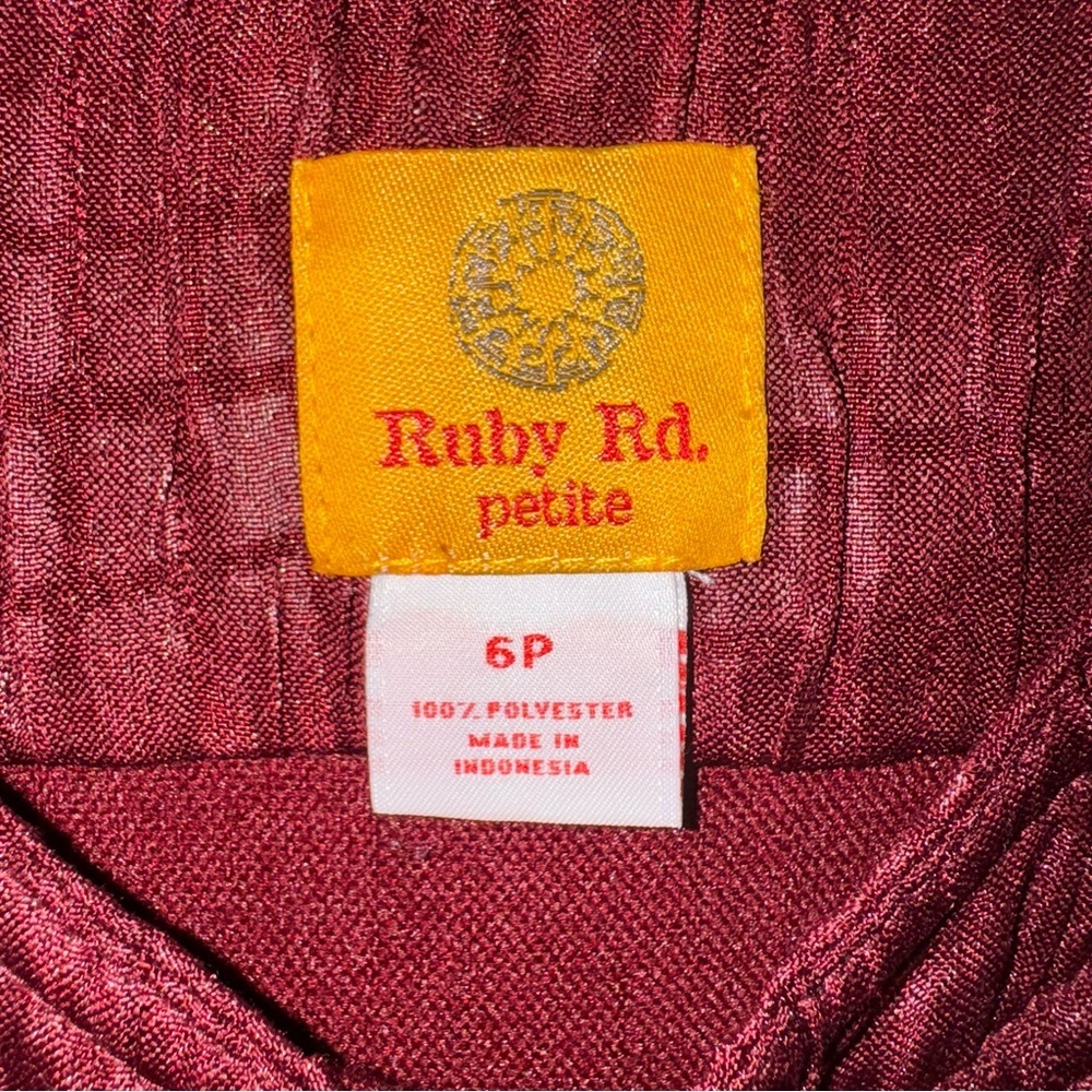 Ruby Rd. Deep Red Petite Crop Style Textured Button Up Denim Style Jacket - Picture 3 of 7